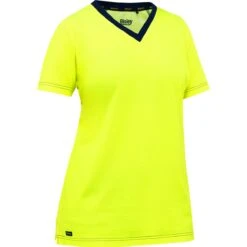 Bisley By PIP Shirts: Women's 310W1118 Y Yellow Non-ANSI Short Sleeve V Neck T-Shirt