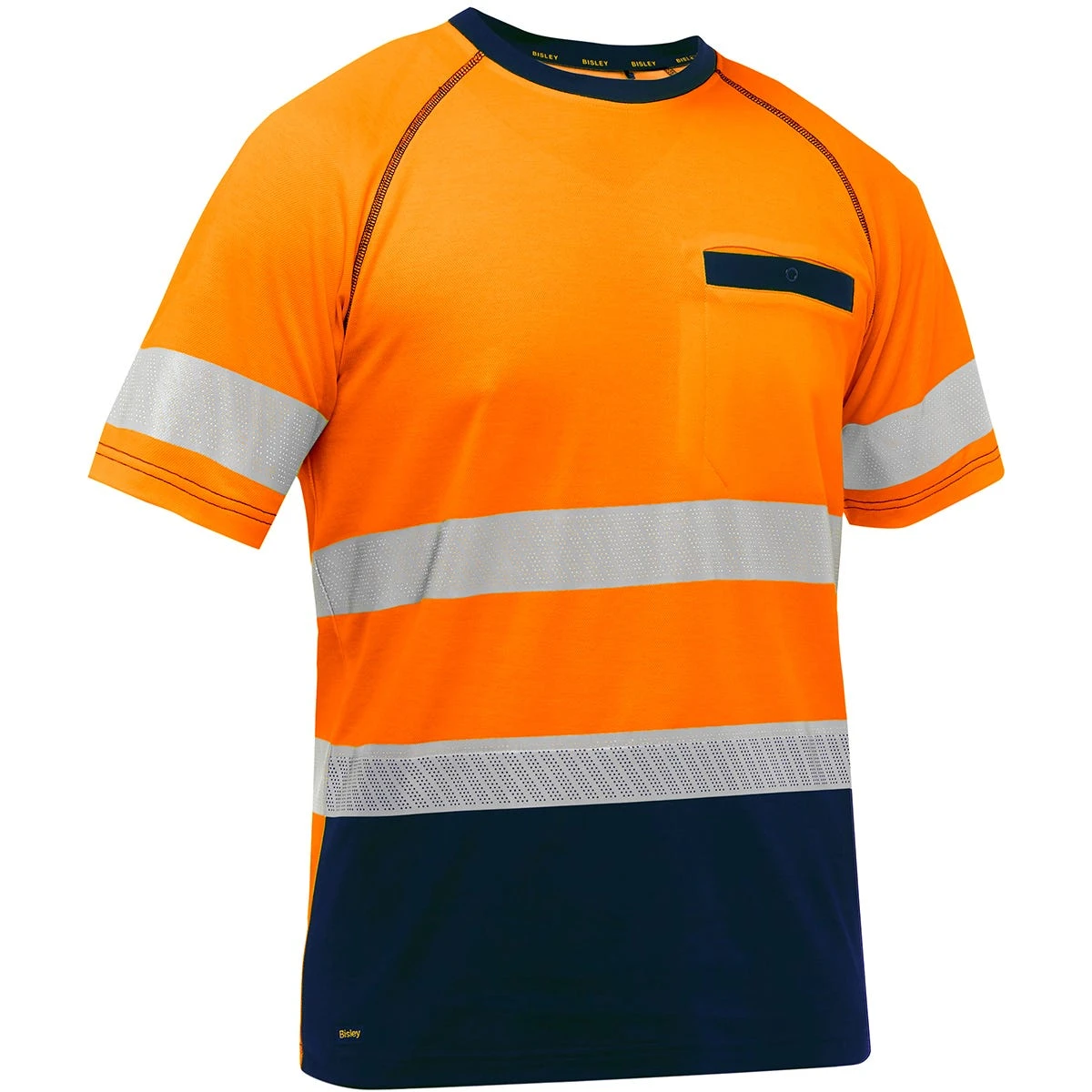 Bisley By PIP Shirts: Men's 312M1118T ON Orange Navy Bottom ANSI Type R Class 2 Short Sleeve T-Shirt 1 Bisley By PIP Shirts: Men's 312M1118T ON Orange Navy Bottom ANSI Type R Class 2 Short Sleeve T-Shirt