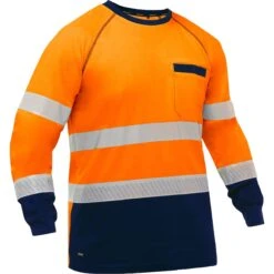 Bisley By PIP Shirts: Men's 313M6118T ON Orange Navy Bottom ANSI Type R Class 3 Long Sleeve Shirt