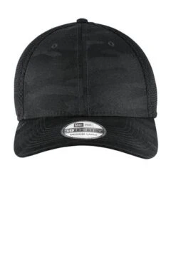 New Era Hats: Men's NE1091 BLKC Black Camo Tonal Stretch Tech Mesh Cap