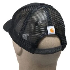 Carhartt Caps: Men's 101195 001 Black Cotton Canvas Mesh Back Dunmore Baseball Cap -Work Clothes Discount Store carhartt 101195 001 b 01