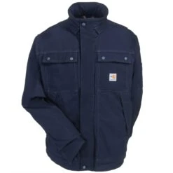 Carhartt Coats: Men's 102182 410 Dark Navy FR Quick Duck Coat -Work Clothes Discount Store carhartt 102182410 f 01