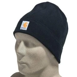 Carhartt Hats: Black Polyester Fleece Hat A207 BLK -Work Clothes Discount Store carhartt a207 blk p 01