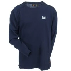 CAT Apparel Shirts: Men's 1630003 57E Navy FR Long-Sleeve Performance Crew Shirt -Work Clothes Discount Store cat 1630003 f 01