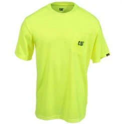 CAT Apparel Shirts: Men's Hi Vis Yellow 1510499 407 Trademark Pocket Tee Shirt -Work Clothes Discount Store cat apparel 1510499 407 f 01