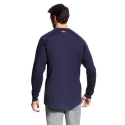 Ariat Work FR: Men's 10022597 Navy Flame Resistant Air Lightweight Long Sleeve Henley Shirt -Work Clothes Discount Store f19 mns work 10022597 back