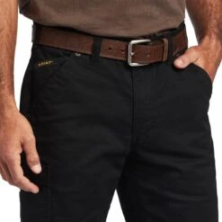 Ariat Rebar Pant: Men's 10041065 Black M5 Straight DuraStretch Washed Twill Dungaree Straight Leg Pant -Work Clothes Discount Store f22 mns work 10041065 detail01
