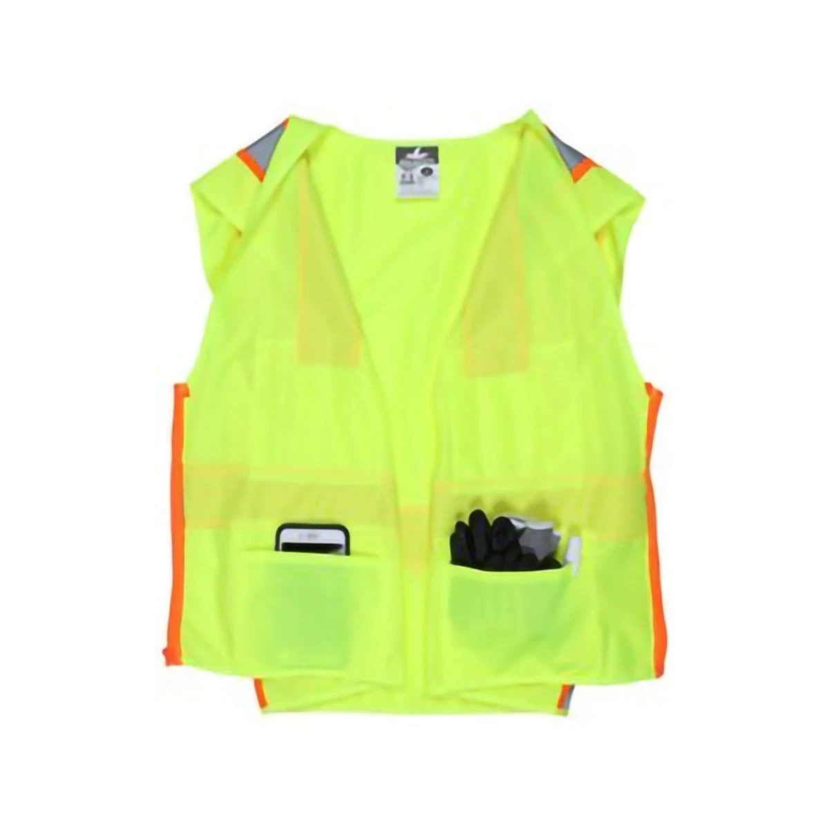 MCR Safety Vests: Men's SURVL Lime Hi Vis Reflective Orange Silver Stripes Zipper Closure Safety Vest 3 MCR Safety Vests: Men's SURVL Lime Hi Vis Reflective Orange Silver Stripes Zipper Closure Safety Vest - Image 3
