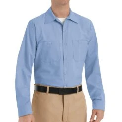 Red Kap Shirts:Men's Light Blue SP14 LB Industrial Work Shirt -Work Clothes Discount Store ms rk sp14lb f