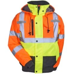Radians Jackets: Men's SJ12 3ZMS High-Visibility Quilt-Lined Hooded Bomber Jacket -Work Clothes Discount Store radians sj12 3zms f 01