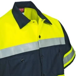 Red Kap Shirts: Men's SY80 YN Navy Hi Viz Ripstop Colorblock Short Sleeve Shirt