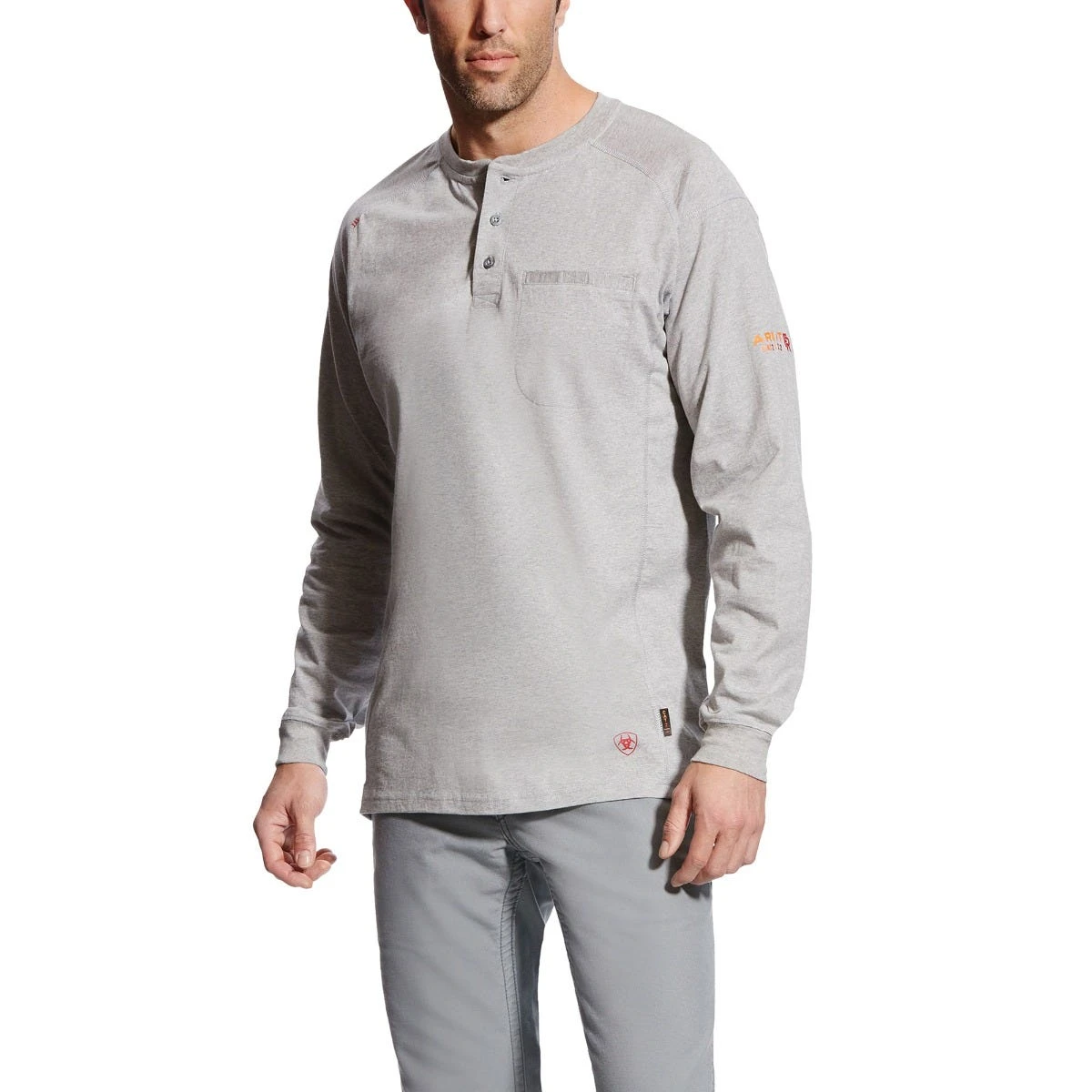 Ariat Work FR: Men's 10022599 Silver Fox Heather Flame Resistant Air Lightweight Long Sleeve Henley Shirt 1 Ariat Work FR: Men's 10022599 Silver Fox Heather Flame Resistant Air Lightweight Long Sleeve Henley Shirt