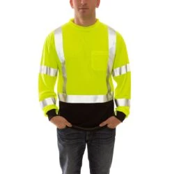 Tingley Shirts: Men's S75622 High Visibility Lime Black Job Sight Long Sleeve Work Shirt -Work Clothes Discount Store s75622