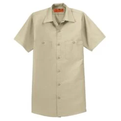 Red Kap Shirt: Men's SP24LT Light Tan Short Sleeve Industrial Work Shirt -Work Clothes Discount Store sp24 lighttan flat front