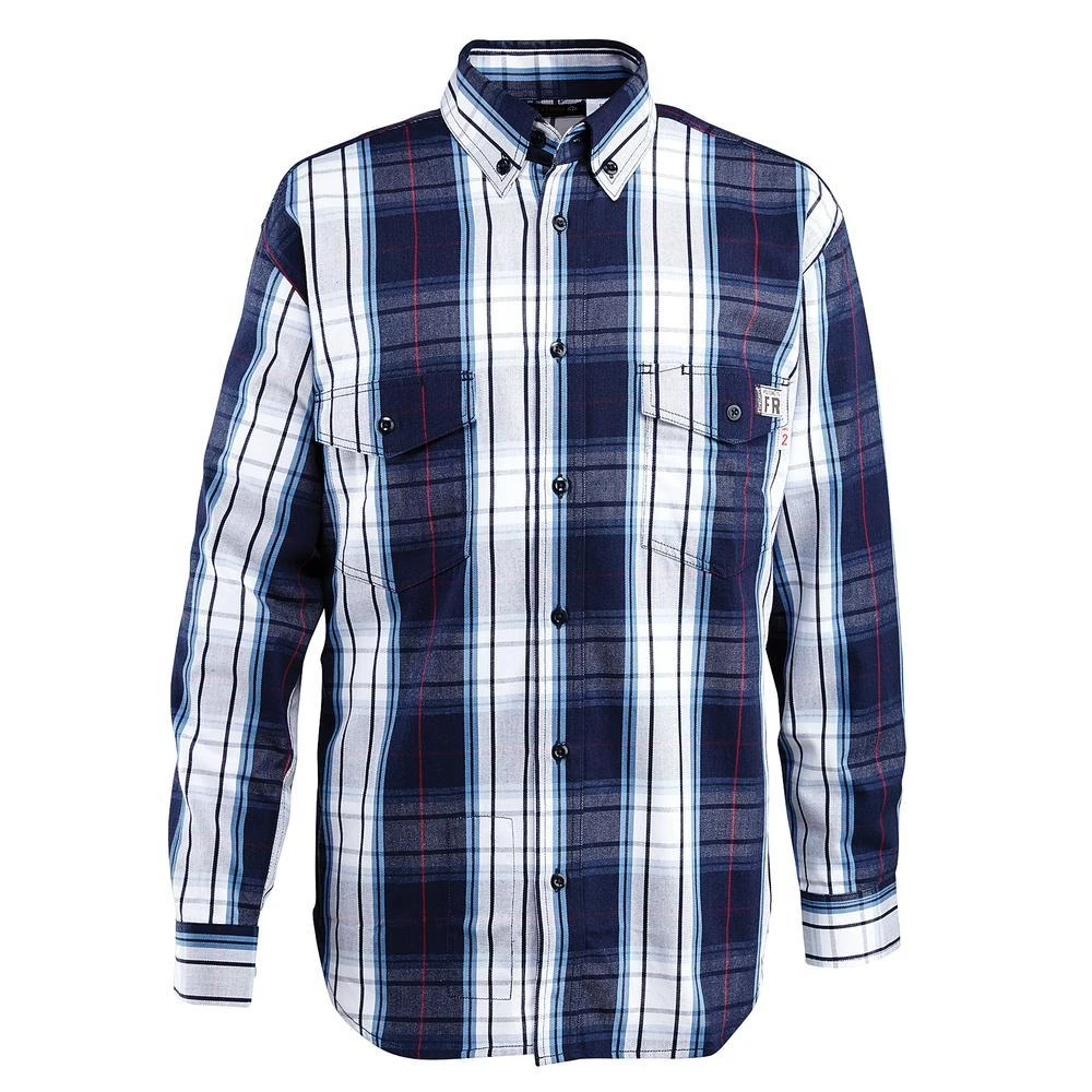 Wolverine Apparel: Men's W1203980 417 FR FireZer0 Navy Plaid Long Sleeve Twill Shirt 1 Wolverine Apparel: Men's W1203980 417 FR FireZer0 Navy Plaid Long Sleeve Twill Shirt